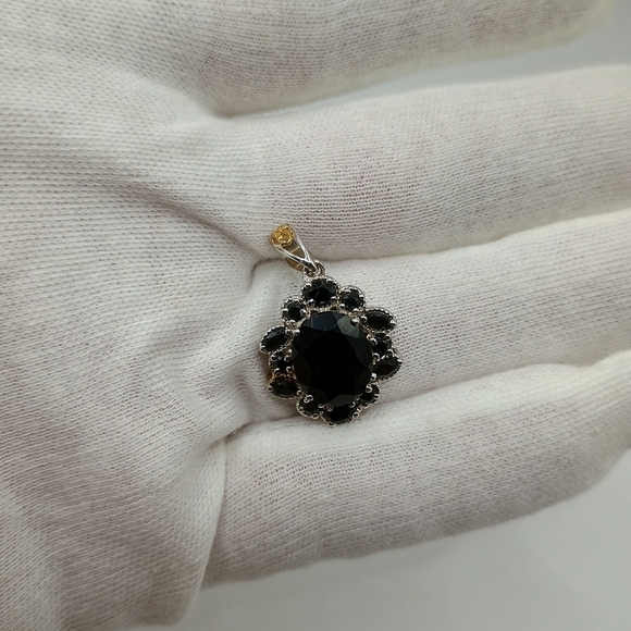 Sterling Silver Black Gemstone With Gold Accent Pendant - Picture 4 of 4